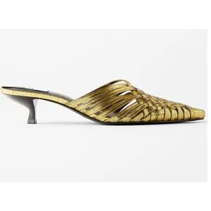 Zara Gold Metallic Woven Slip On Kitten Heels Size EUR 38/US 8